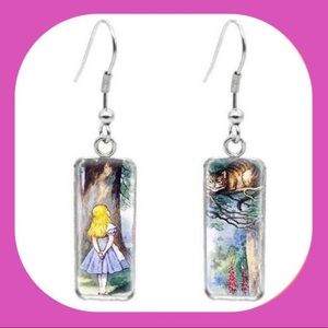 Alice in Wonderland Alice & Cheshire Cat Portrait Earrings